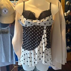 Y2K Victories Secret Black and White Polka Dot lingerie CamisolE